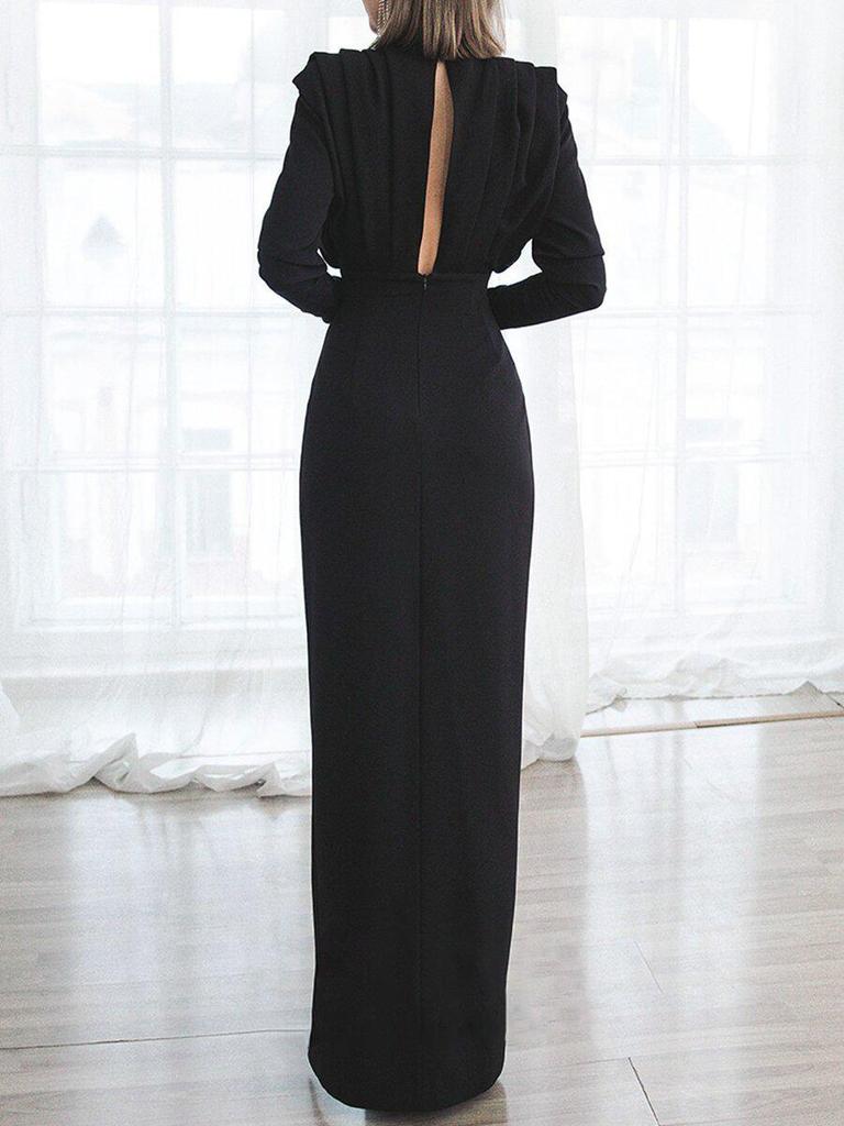 High Neck Slit Long Dress - European & American Summer Fashion