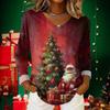 Women's Christmas Print Casual V-Neck Long Sleeve Top