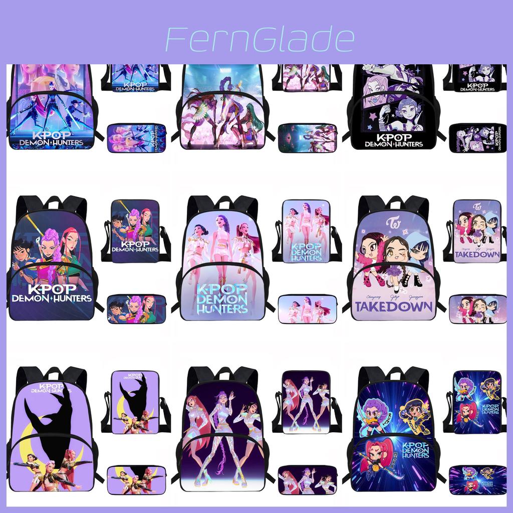 Kpop Demon Hunters Children School Backpack Set With Breathable Fabric For Primary Students
