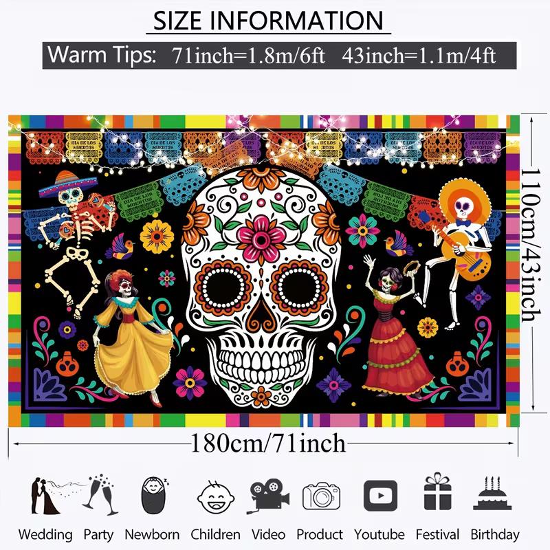 2D Sugar Skull Skeleton Backdrop for Dia De Los Muertos Photoshoot