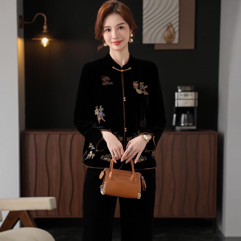 Yalu Elegant Gold Velvet Chinese Style Two-Piece Set