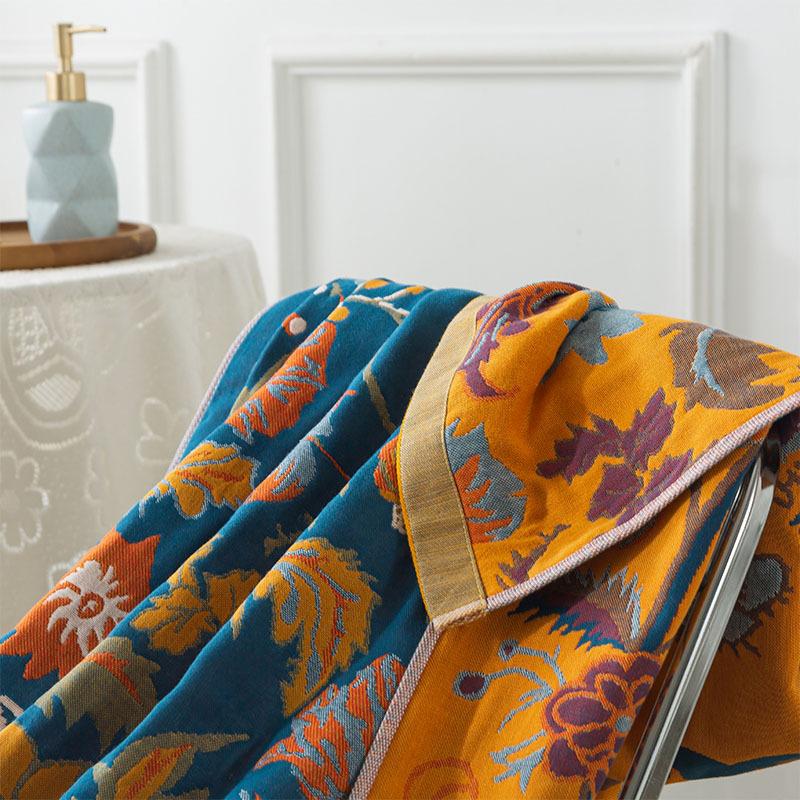 90 X180cm Absorbent Quick Drying Floral Large Bath Towels 4 Layer Gauze Towel Cotton Blanket Boho Jacquard Air Conditioning Thin Comforter Blanket 1pc