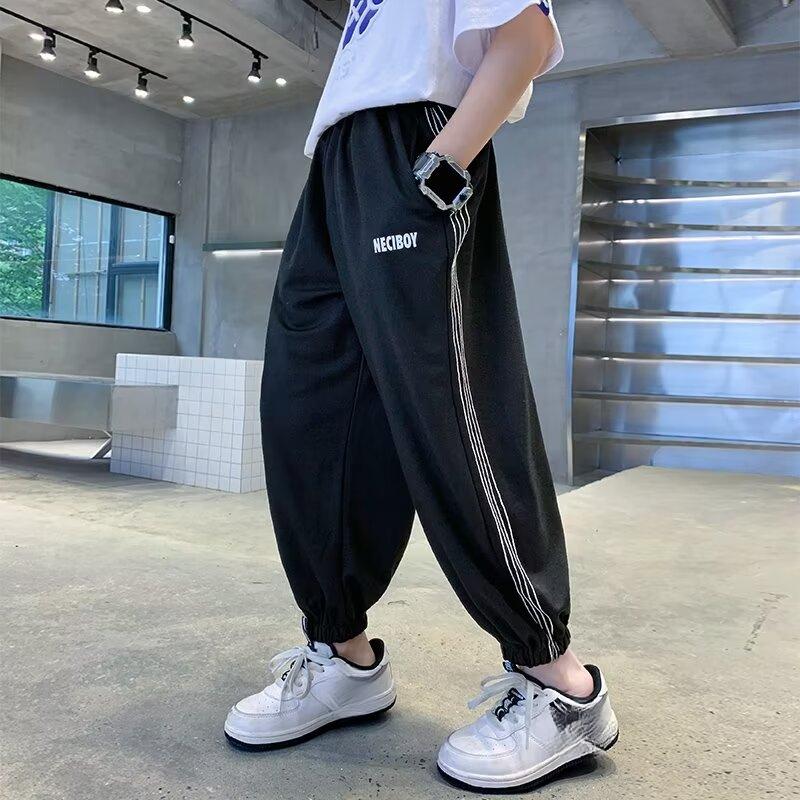 

Брюки для мальчиков летние тонкие срезы среднего и большого размера, детские спортивные брюки, детские повседневные противомоскитные брюки, свободный прилив с начесом 170 чёрный