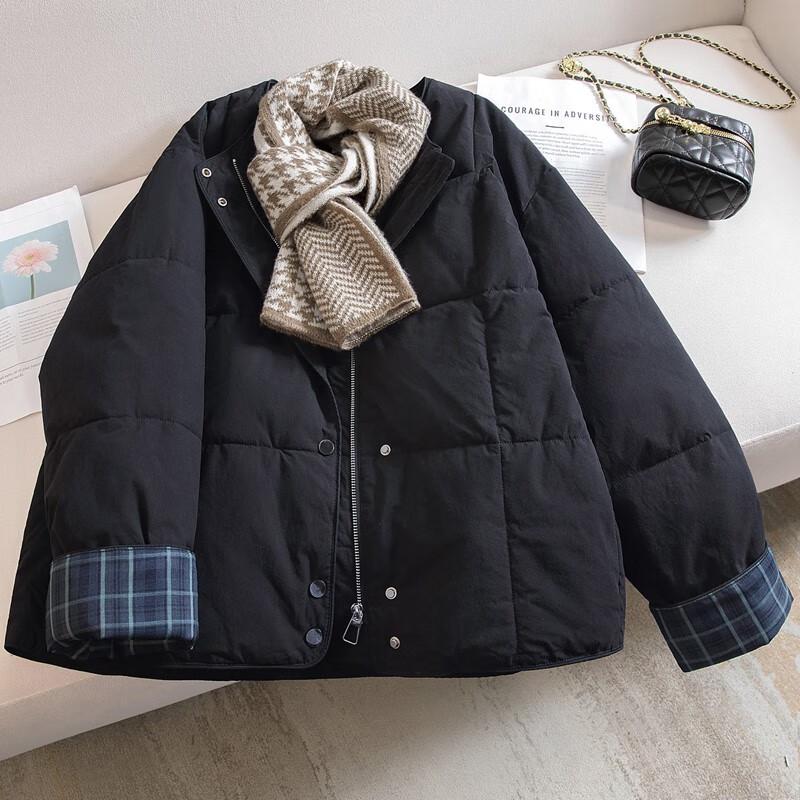 Damen Rundhals Überschnitt Locker Geschnittene Wattierte Jacke