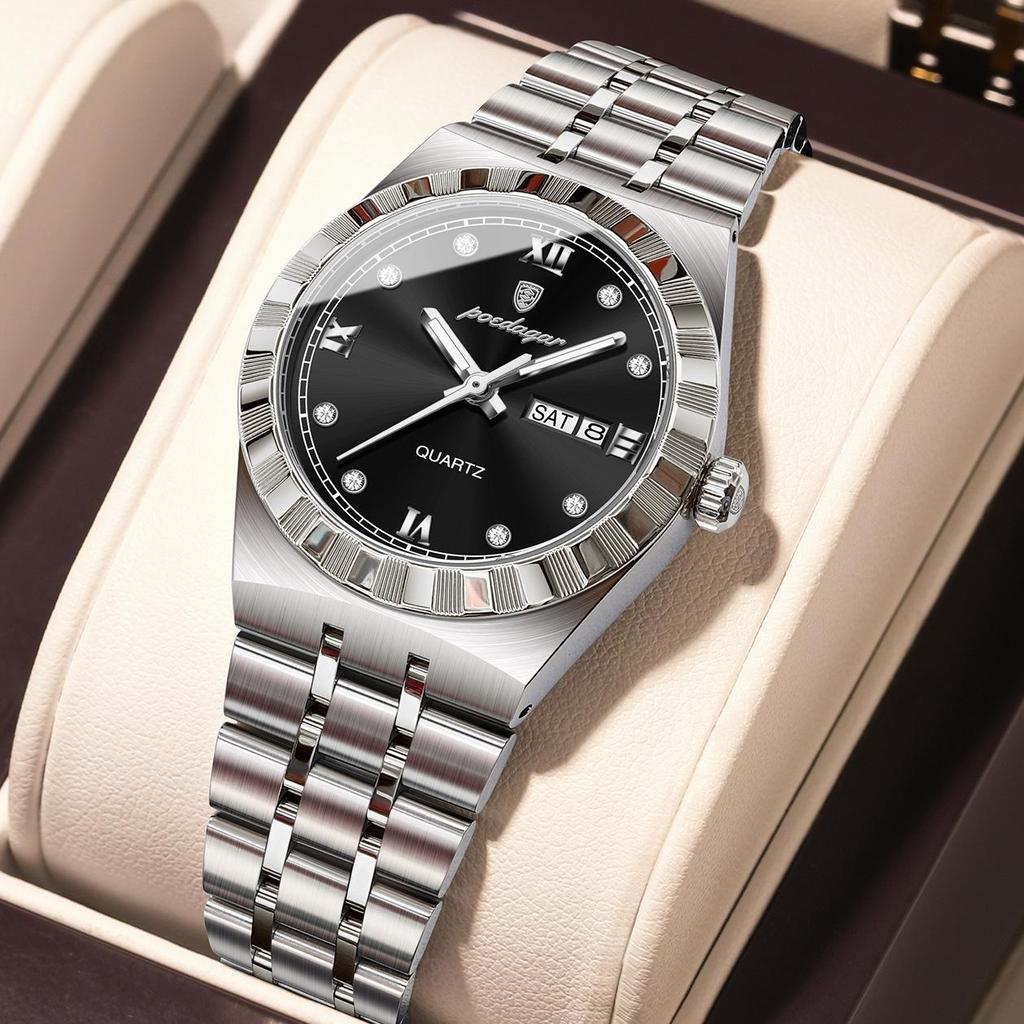 POEDAGAR Luxury Woman Watch Week Date Waterproof Luminous Business Women's Watch Stainless Steel Quartz Casual Watches For Women
