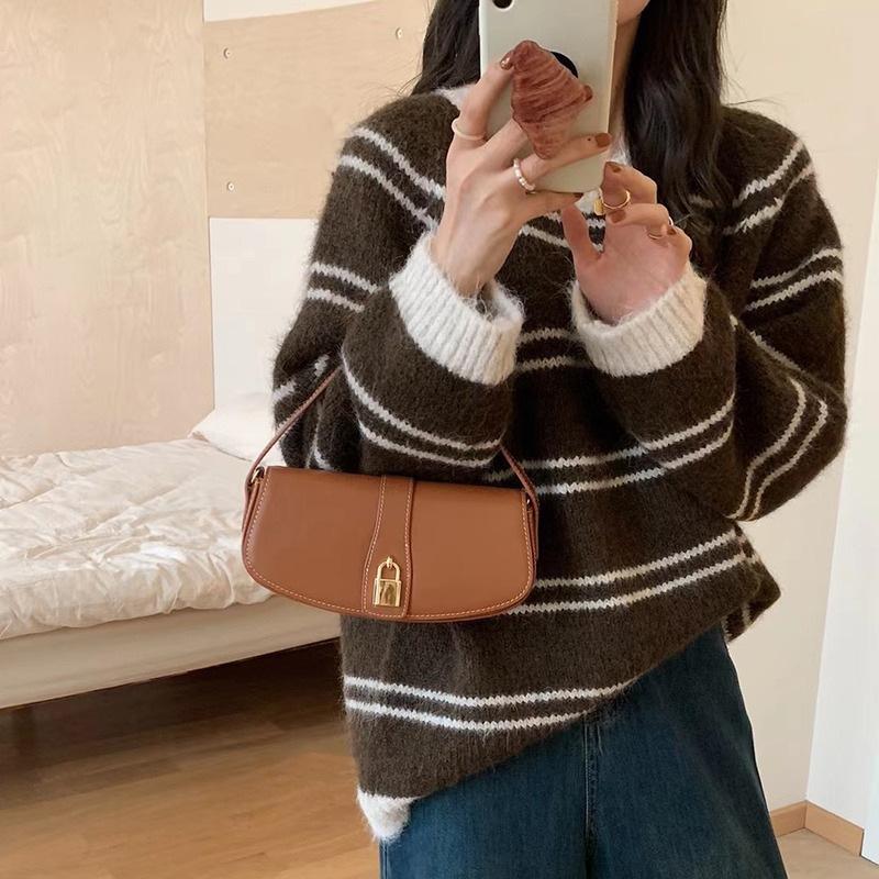 

Модный полосатый свитер контрастных цветов для осени и зимы, женский, в ленивом стиле, с темпераментом, для работы, универсальный, для ношения под низ, женский вязаный свитер One size