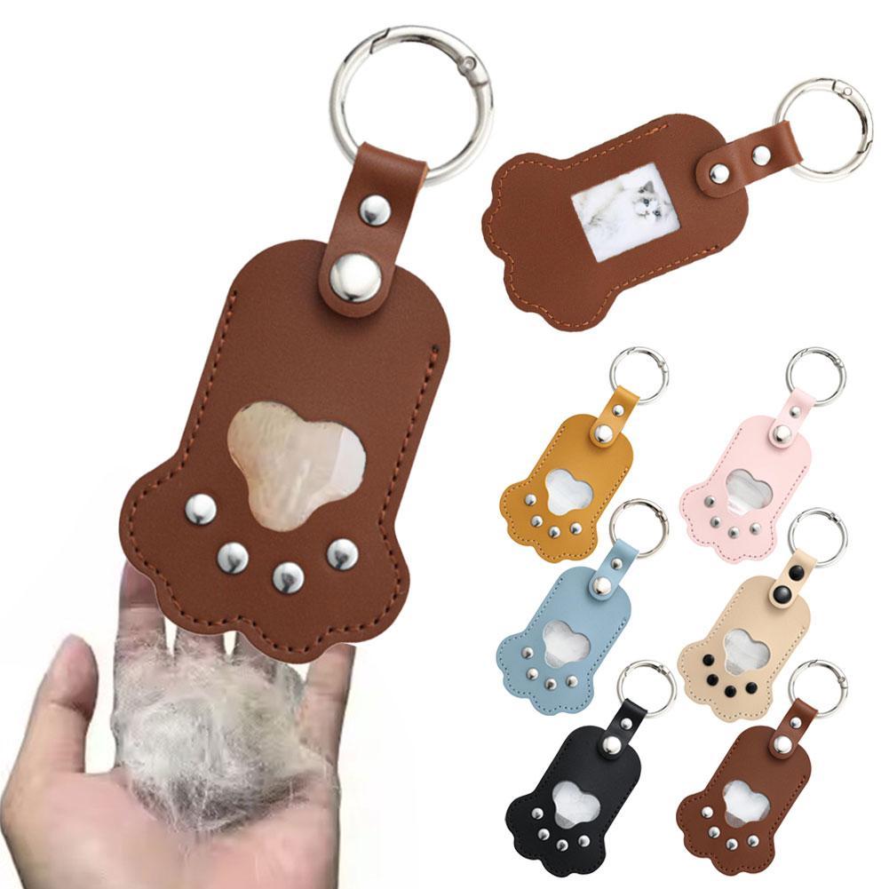 NEW Pet Hair Memorial Keychain PU Leather Keepsake Locket For Cat Dog Fur Pet Hair Storage Pendant Handbag Hanging Accessories