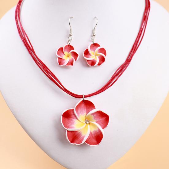 2Pcs/Set Lightweight Floral Jewelry Set, Polymer Clay Realistic Flower Charm Necklace, Hawaiian Style Drop Earrings for Daily Wear