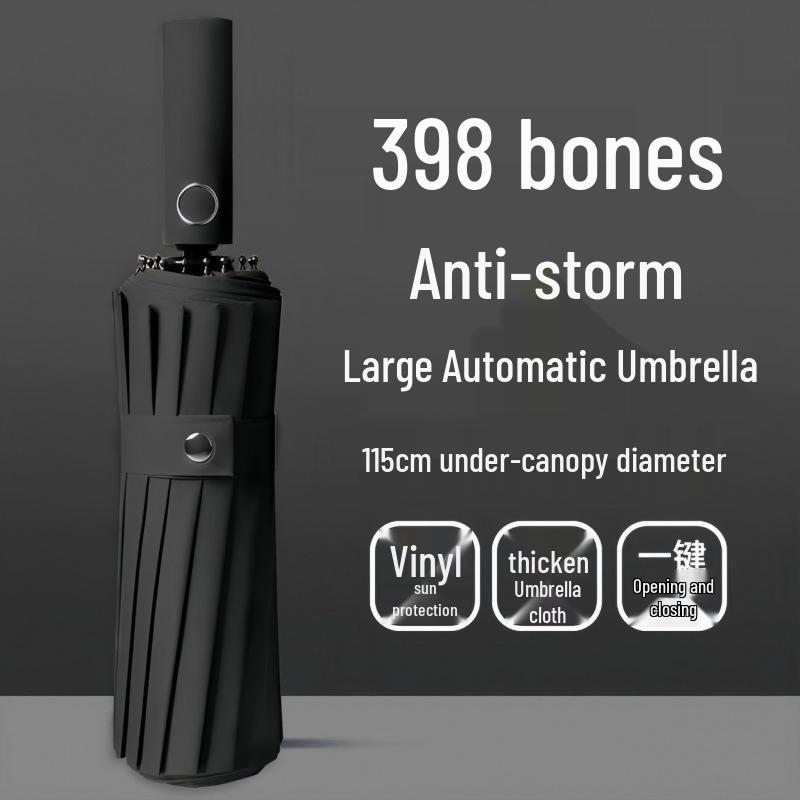 Bone Automatic Windproof Large Umbrella with UV Protection, Reversible for Sun and Rain.