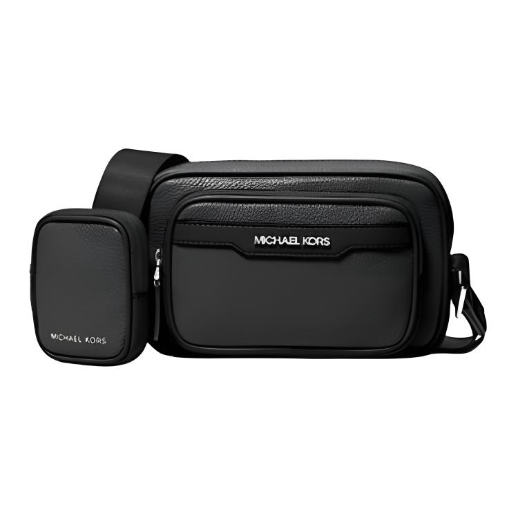 Michael Kors Cooper Pebbled Leather Crossbody Bag Men bags Black Silver 37T4LCOM1L-BLACK Basic Set (Bag)