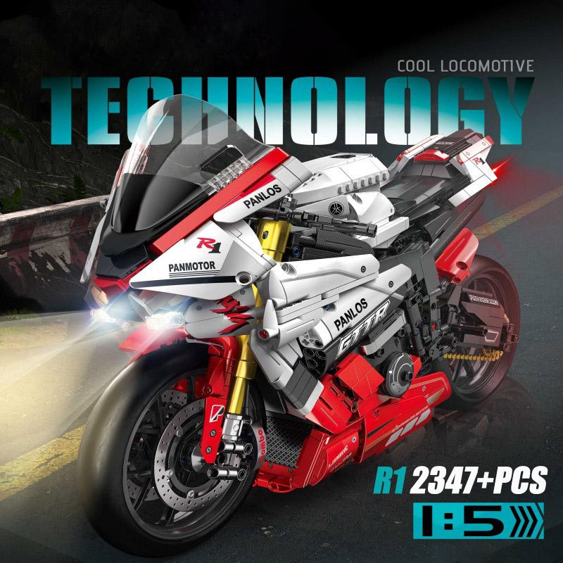 Technical Expert Racing Car Motorcycle Building Blocks Motorbike with Light Bricks Toys for Kids Gifts