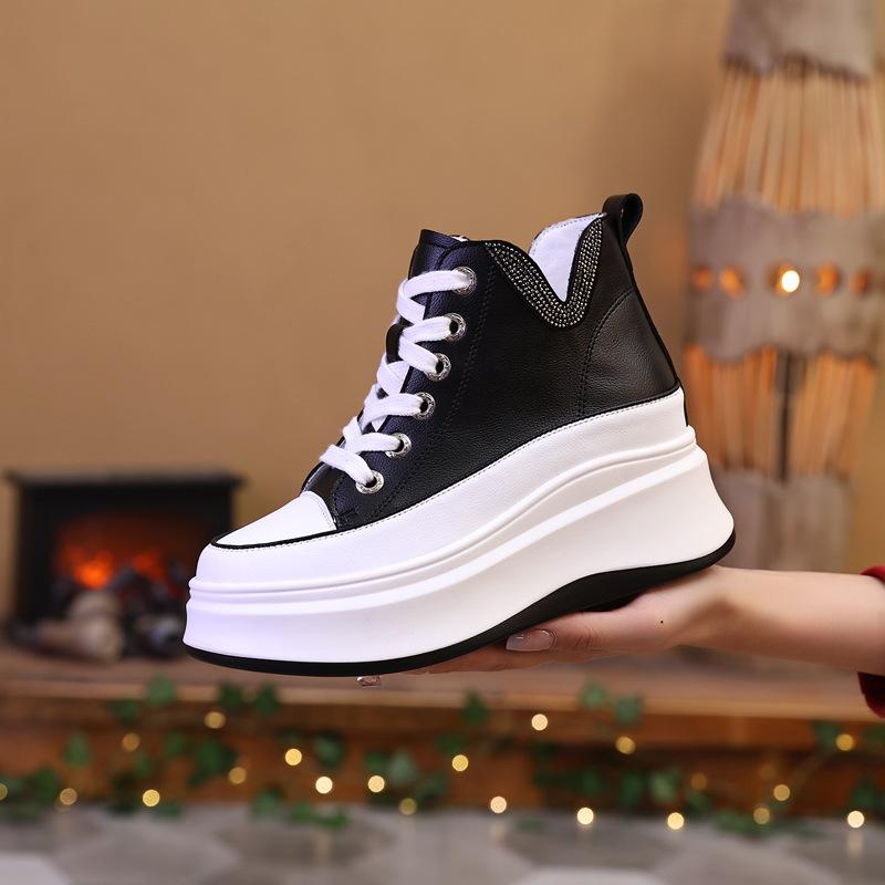8556 White Shoes Women's 2025 Autumn New High-top Sports and Leisure Shoes Board Shoes Fashion Versatile Women's Shoes Genuine