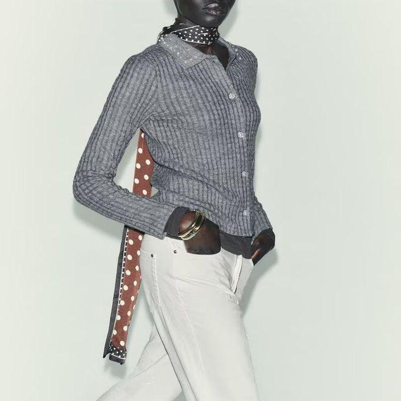 Za Export New Arrival Women's Clothing ZR Fashion Style Fashion All-Match Jewelry Neckline Cut Knitting Outwear 8779653