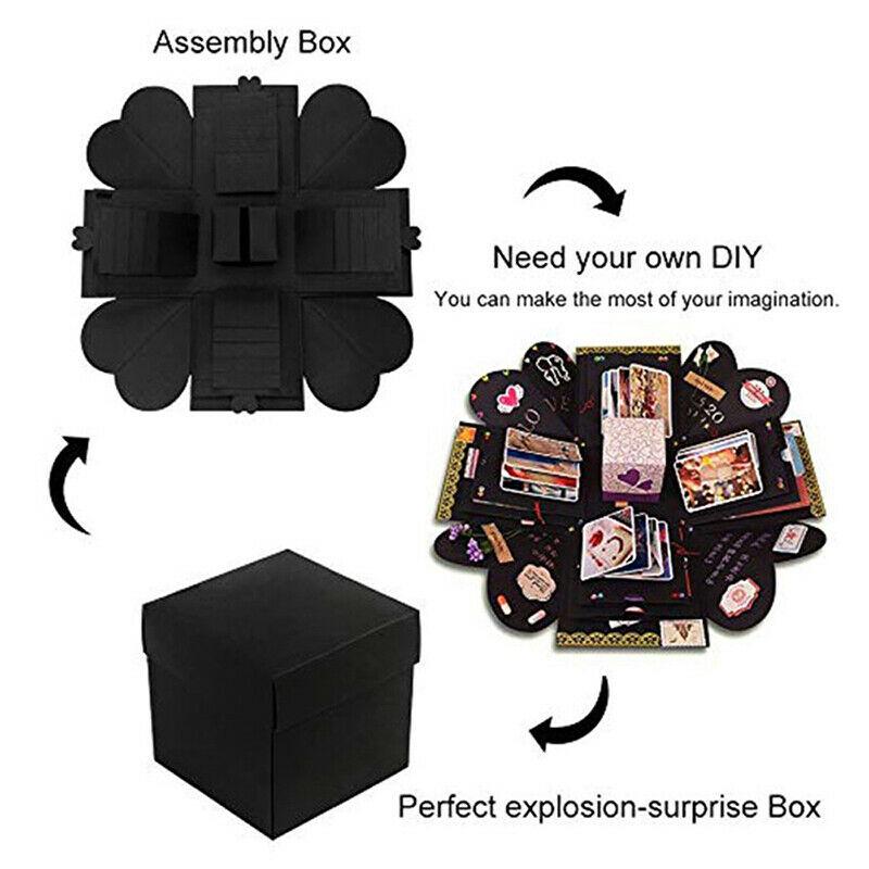 Boîte à Surprise Explosion 5 Couches (noir) - Cadeau DIY Pour Anniversaire, Noël, Fêtes - Inclut Rubans, Nœud, Colle