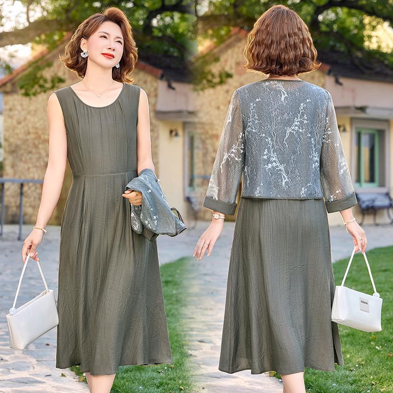 Elegant Mother's Spring Suit & Summer Dress Set for Middle-Aged Women