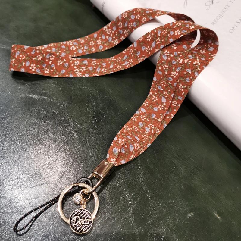 

Summer Flower Print Silk Phone Lanyard Strap For iphone redmi samsung Camera Mobile Phone ID Card Long Hanging Rope String