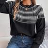 Vintage O Neck Loose Knitwear Cardigan Sweater Long Sleeve Top Winter Autumn Color Print