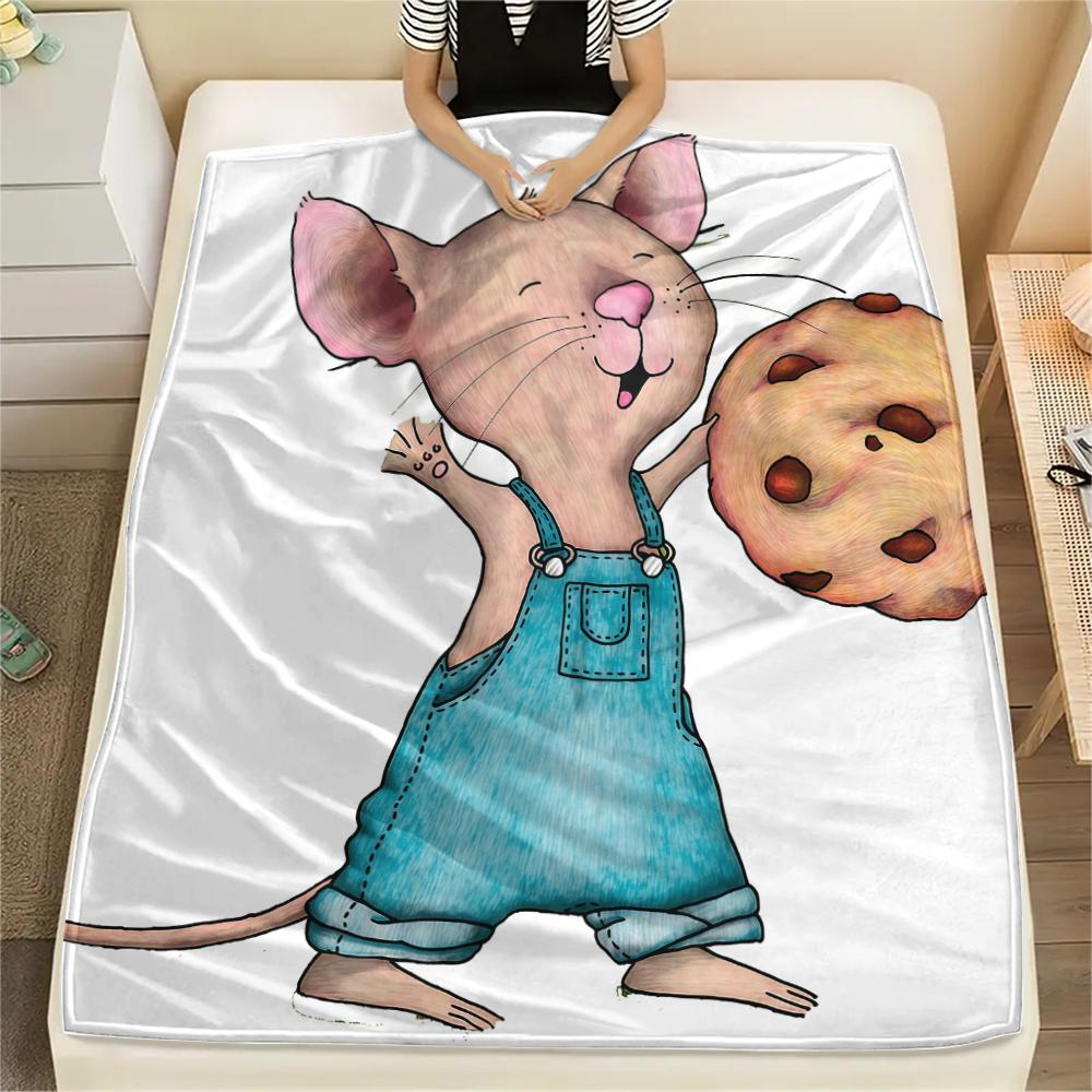 1PC If You Give a Mouse a Cookie Print Flannel Blanket, High quality All Seasons, Home Decor, Warmth and Comfort, Perfect for Christmas Gifts 80cm x 120cm
