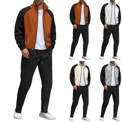 Men  Waverg  Zipper  Pocket  Flip Collar  Self-Cultivation  Cardigan  Jacket  Set