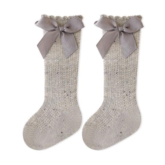 

1 Pair Baby Cotton Mesh Socks with Butterfly Bow Thin Summer Crew Socks Breathable Seamless Knee-High Socks for Newborns Girls L сірий