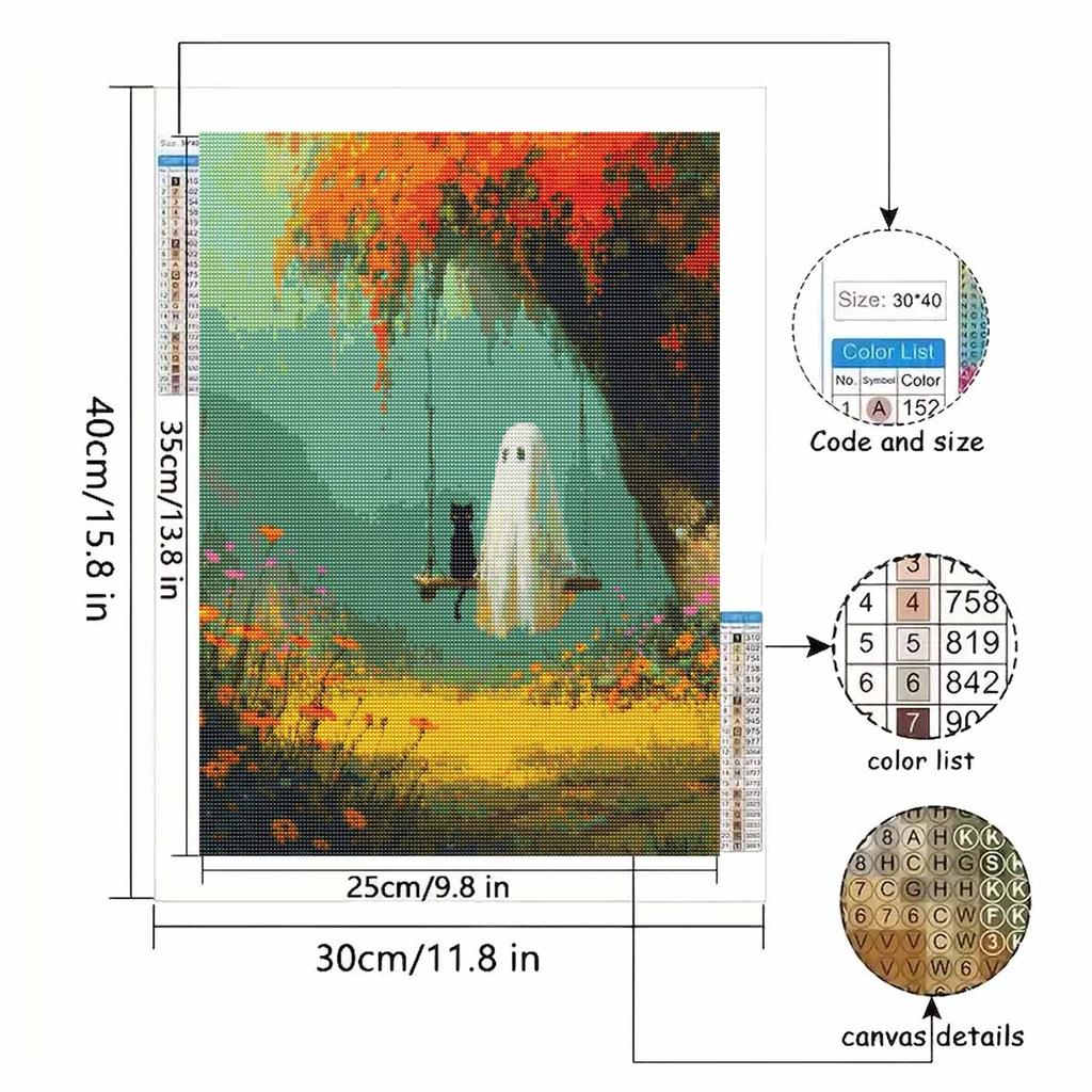 Halloween diamond painting kit cute ghost and black cat forest autumn nature handmade diy painting home decoration painting