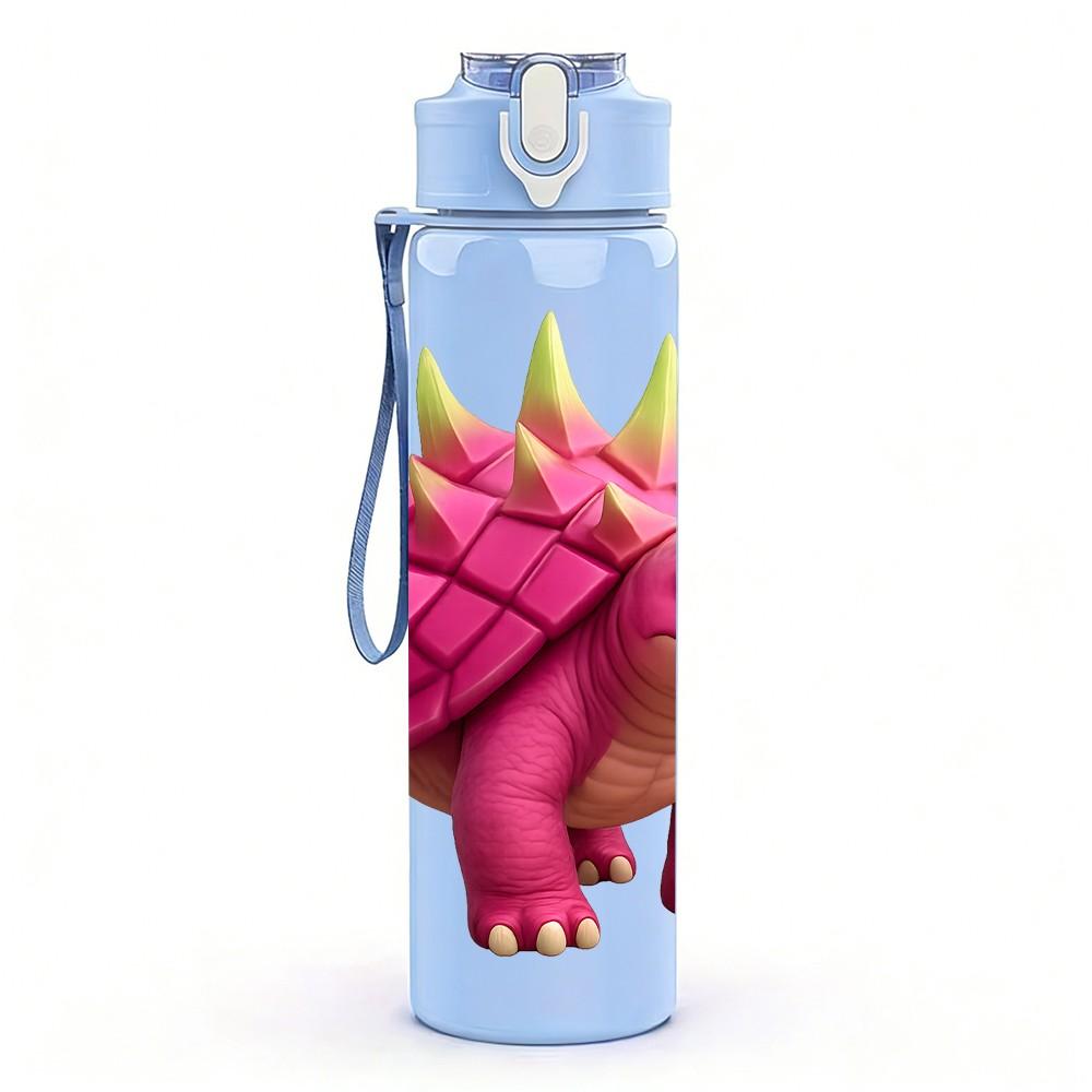 1PC Pink Dinosaur Cartoon 750ml Color Plastic Sports Water Bottle Leakproof Flip Straw Lid Suitable for Sports Office Home Use