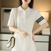 2025 Women's Summer Polo Collar Slimming Mid-Length Color Block Dress with Big Swing Cotton Skirt