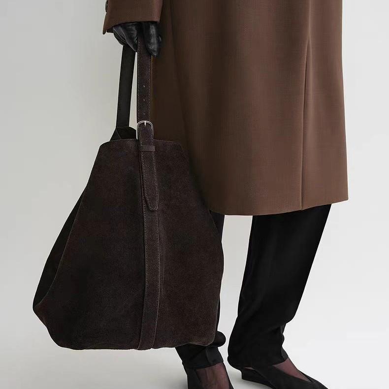 Retro Wildleder Rindsleder Pendler Tragetasche: Damen Eimerbeutel mit großem Fassungsvermögen aus echtem Leder