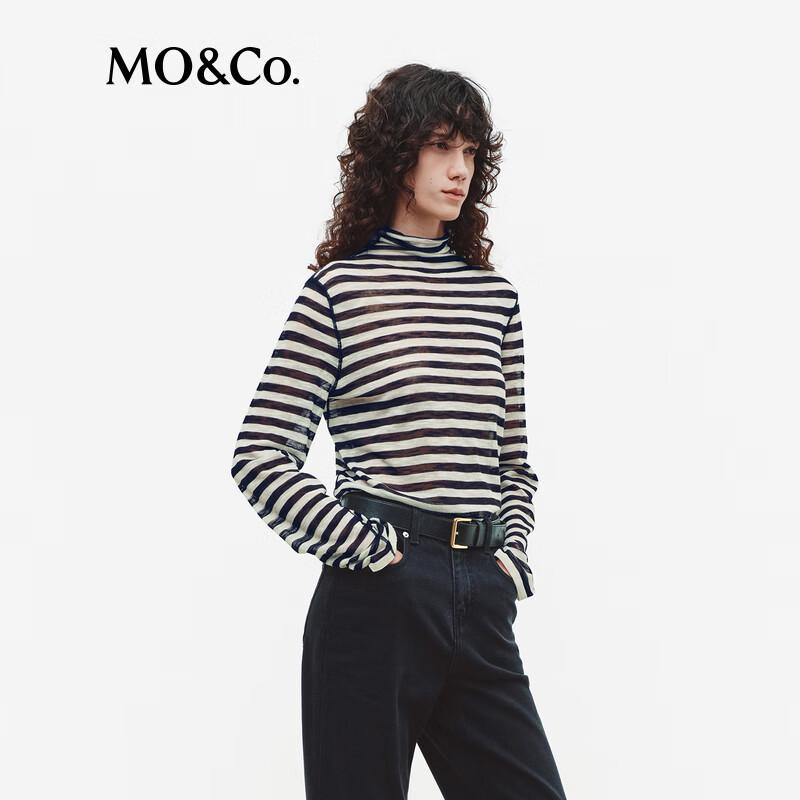 MO&Co. Striped Semi-High Collar Long Sleeve Sweater
