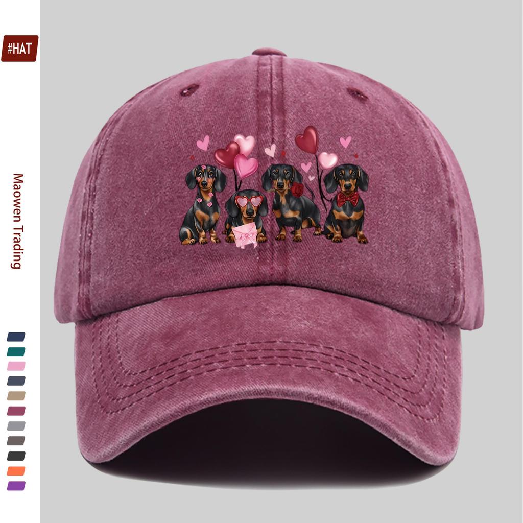 Pc ValentineS Day Dachshund Pattern Printed Baseball Cap with Heart And Pet Dog Design Sun Hat Party Decor Hat Comfortable L