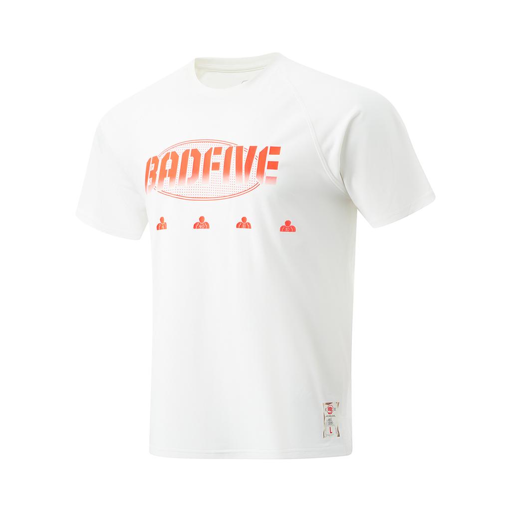 Li-Ning Badfive Potisk Písmen Kulatý Výstřih Rychleschnoucí Prodyšné Tričko s Krátkým Rukávem Pánské Topy Off-White ATSU079-1