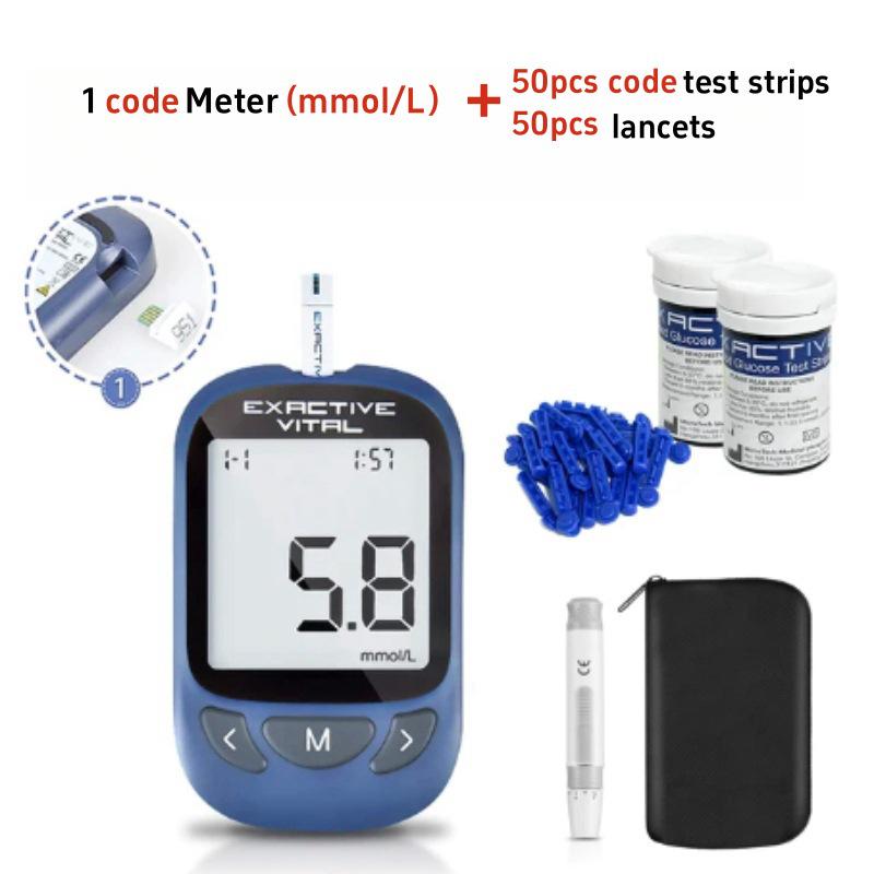 EXACTIVE VITAL Blood Glucose Meter with Test Strips and Collection Needles for Export