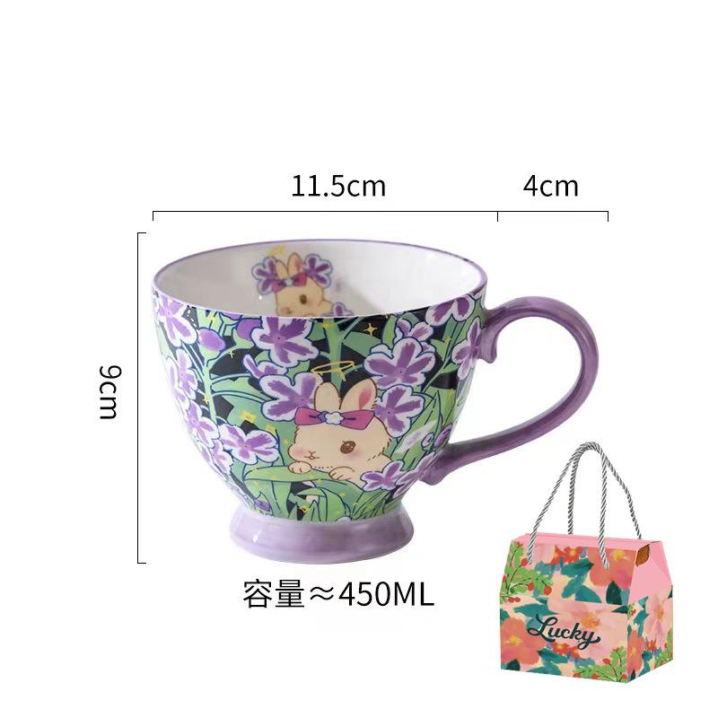 450ML Cartoon Rabbit Mug Creative Ceramic Coffee Cup Home Large Capacity Fruit Salad Dessert Cup Breakfast Mug Birthday Gifts 450ML
