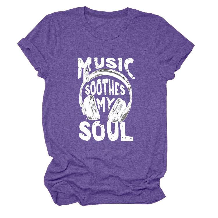 Personality trendy music soothes my ladies bottoming round neck short sleeve t-shirt