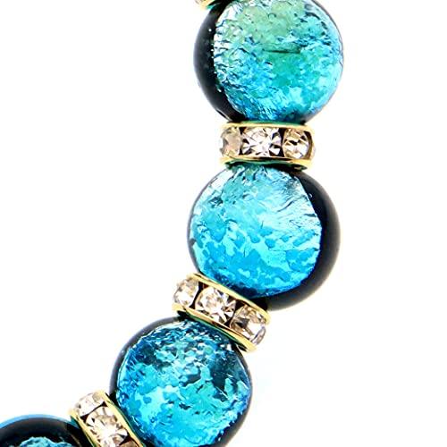 [GOLD STONE] Glowing Firefly Glass Bracelet, Hateruma Blue, Sparkling Okinawan Power Stone, Inner Circumference: Approx. 15cm