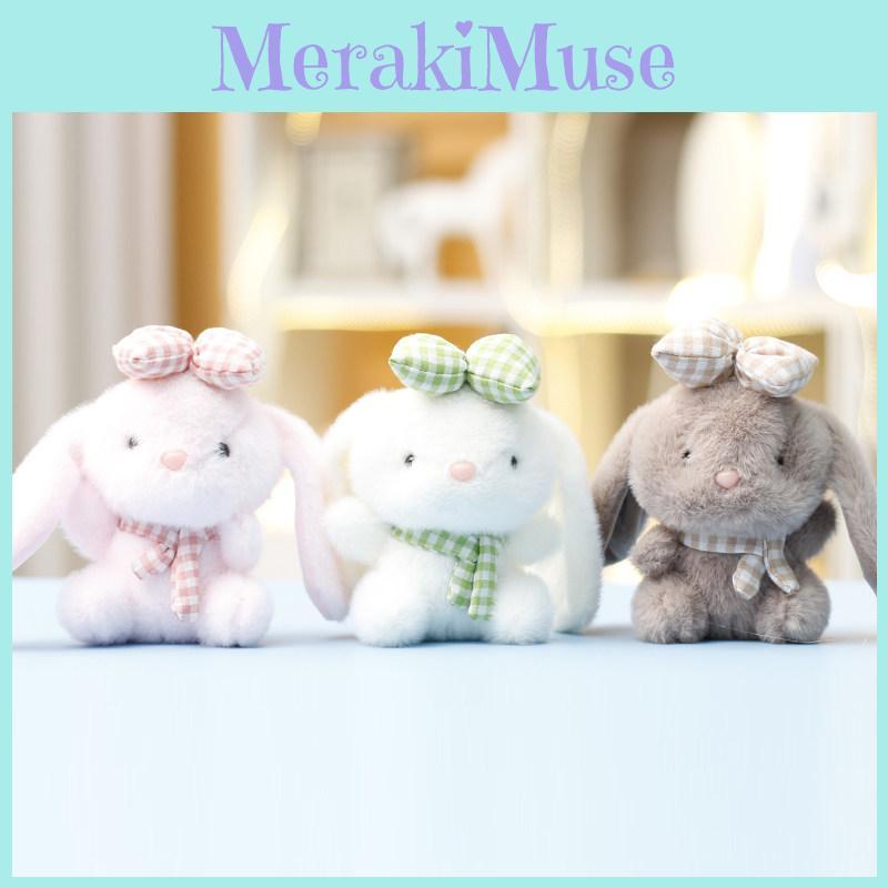 Plush Rabbit Keychain With Checkered Bowknots And Necklaces Decor For Girls Gift And Bag Decoration