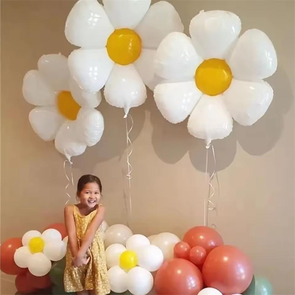 2Pcs White Daisy Flower Foil Balloons 32inch 0-9 Number Balloon Kids Birthday Party Decorations Baby Shower Wedding Decorations