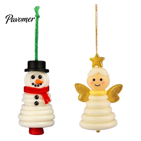 Button Ornament Crafting Set DIY Christmas Kit Stacked Colorful Buttons Tree Making Snowman/Santa/Angel/Tree Craft for Holiday Decor Educational Kids