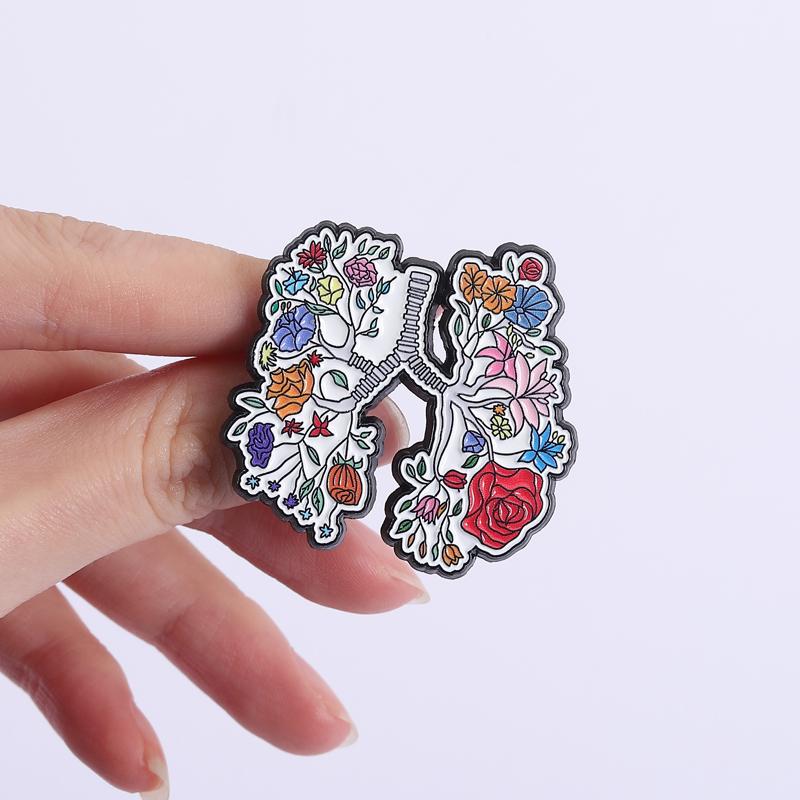 Floral Organ Lung Enamel Pins Biological Art Brooches Lapel Badges Flowers Anatomical Human Lungs Jewelry Gift for Friends