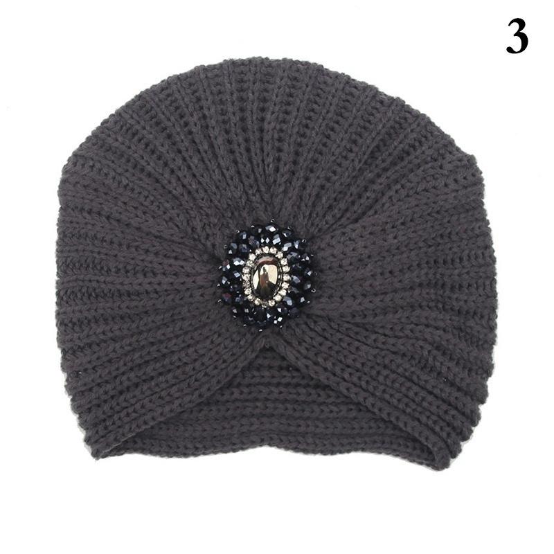 2016 New Fashion Ladies Metal Jewel Accessory Winter Warm gem Turban Soft Knit Headband Beanie Crochet Headwrap Women Hat Cap