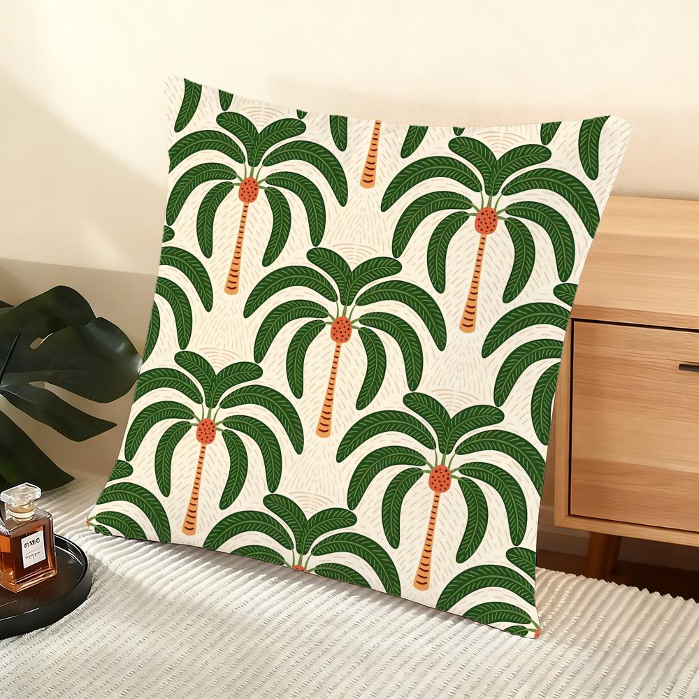 Palm Tree Pattern Cushion Cover Soft Short Plush Pillow Cover Smooth Cozy Texture Aesthetic Cushion Case Home Decor
