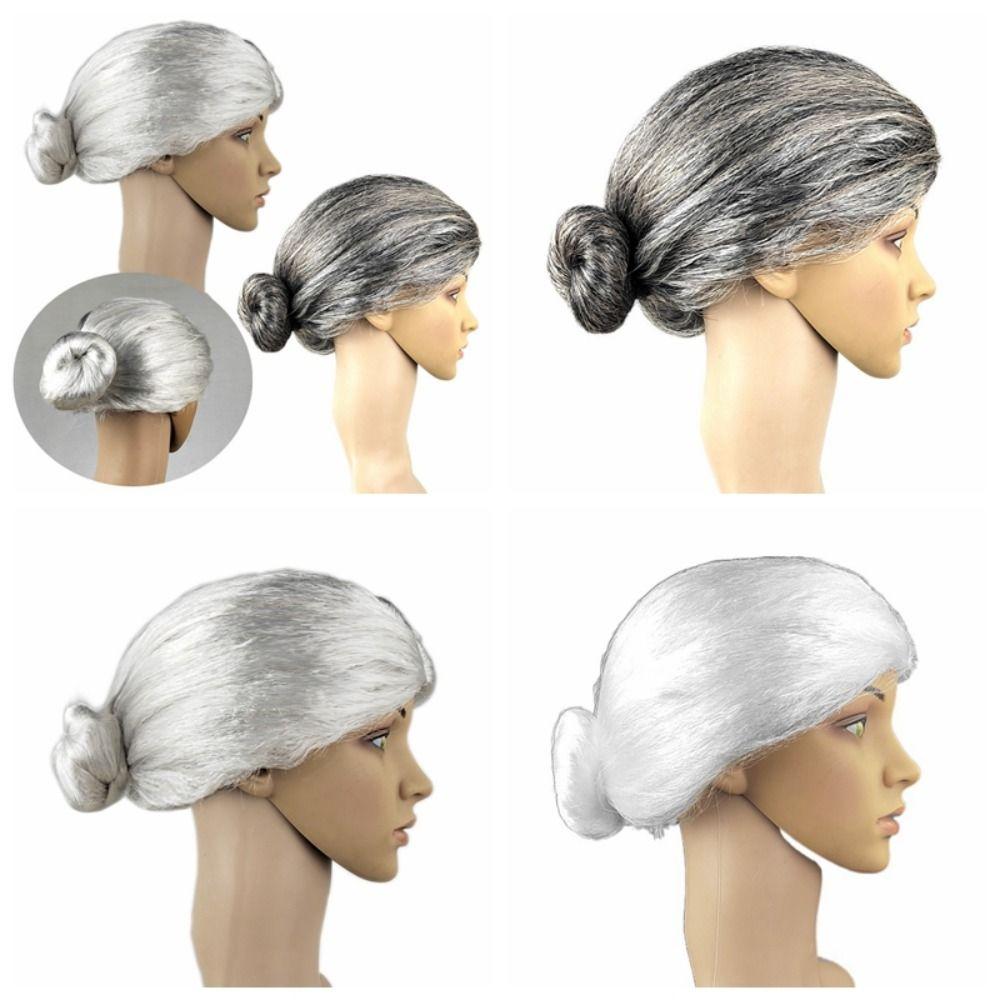 Grey Grandma Costume Wig Natural Dress Up Show Wig Old Woman Cosplay Wig  Halloween Masquerade
