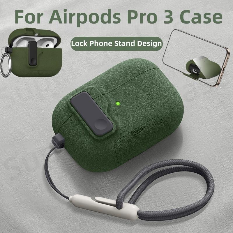 For AirPods Pro 3 Case with Secure Lock & Lanyard For AirPods Pro3 Case Protective Cover with Phone Stand For AirPods Pro 3