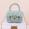 New jelly handbag, candy-colored, single-shoulder crossbody mini chain key pearl hand-held jelly bag