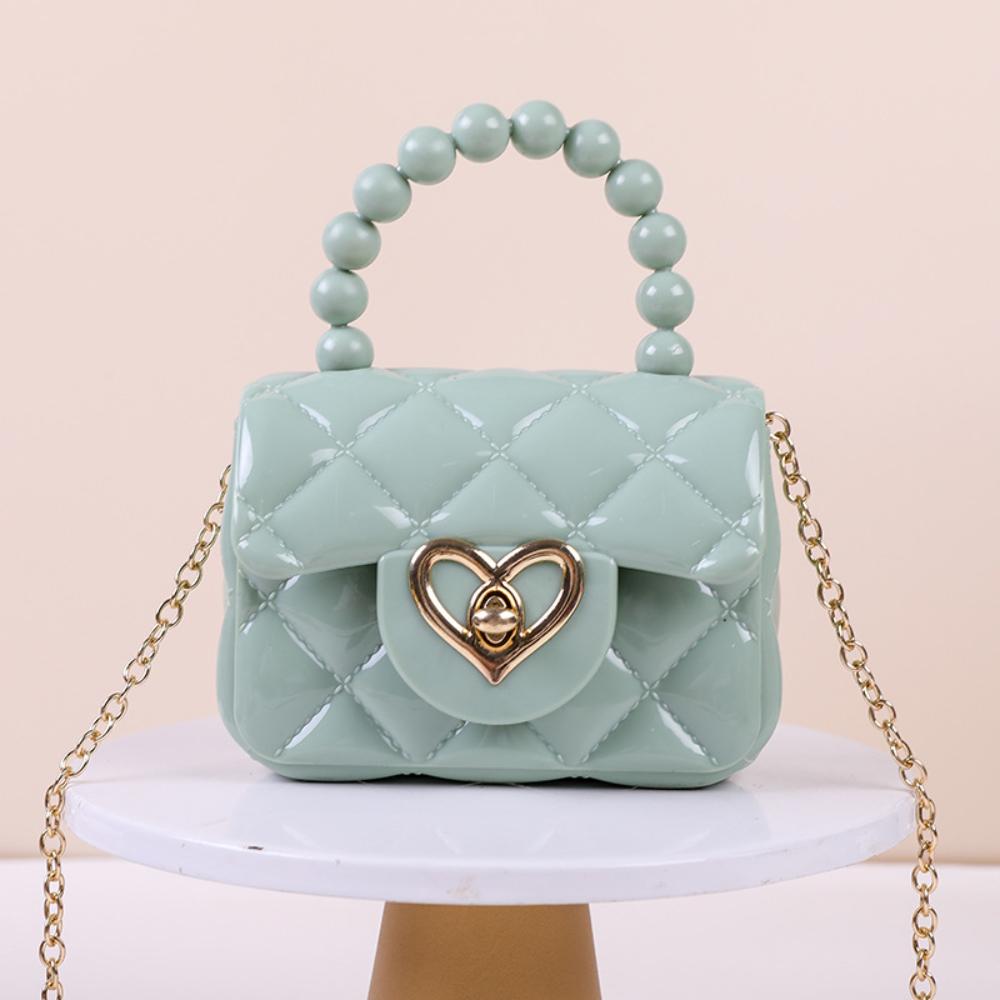 New jelly handbag, candy-colored, single-shoulder crossbody mini chain key pearl hand-held jelly bag