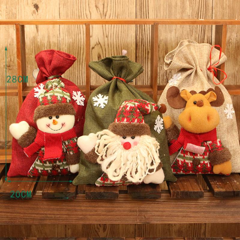 Christmas Decoration Supplies Burlap Cotton Canvas Bags Santa Claus Xmas Candy Bag Snowman Christmas Gift Pouch Ornaments