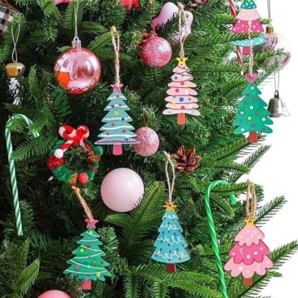 24pcs/set Creative Colorful Christmas Tree Ornament DIY Handmade Xmas Hanging Tags Happy New Year New Year Decor
