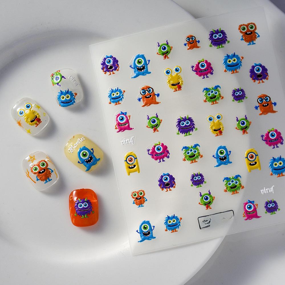 Kuaishou Douyin Hot-Selling 5D Cute Cartoon Character Nail Stickers - Little Monster Design