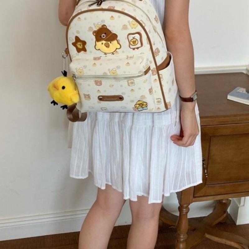 Schoolbag Korean Version of Polka Dot Easy Bear Nostril Chicken Backpack Female Cute Print Large Capacity Student Schoolbag Casual Tote Bag