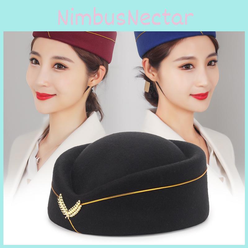 Flight Attendant Beret Hat Women Cap Fashion Casual Stewardess Hats Solid Color